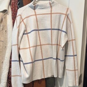Tahari Cream and Tan Plaid Turtleneck Sweater